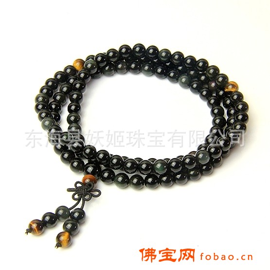 狮子座 星座开运水晶108颗佛珠念珠手链 黑曜石配虎眼石图1