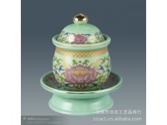 圆口供杯 陶瓷供杯 佛具用品 宗教 唐黄圆口净水杯 供水杯 香炉图1
