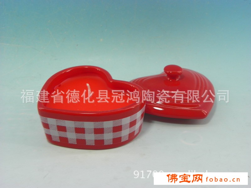 供应陶瓷桃心形蜡烛套装材质：重质白云土图1