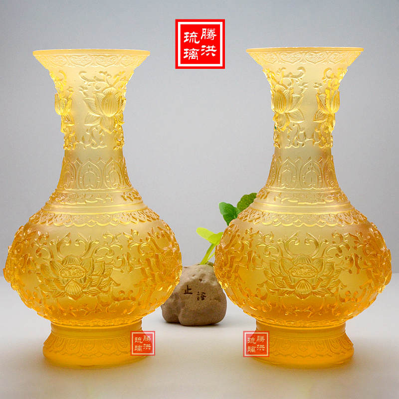 莲花琉璃花瓶古法琉璃供奉佛像花瓶琉璃花瓶定制
